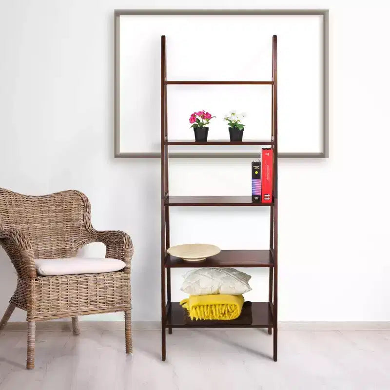 Estantería de escalera de 5 estantes, espresso/marrón cálido/blanco, 1 persona