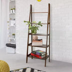 Estantería de escalera de 5 estantes, espresso/marrón cálido/blanco, 1 persona