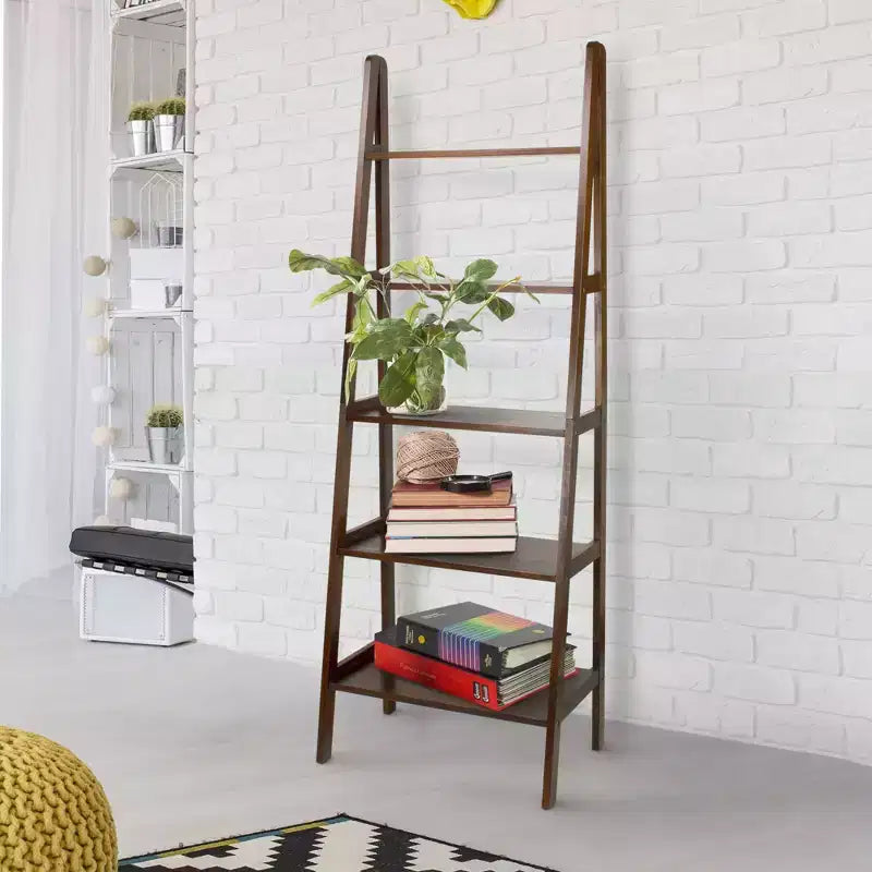 Estantería de escalera de 5 estantes, espresso/marrón cálido/blanco, 1 persona