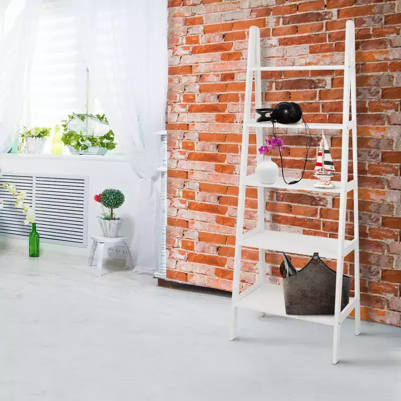 Estantería de escalera de 5 estantes, espresso/marrón cálido/blanco, 1 persona