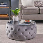 Mesa de centro otomana redonda tapizada – Beige / Humo – Para 2 personas
