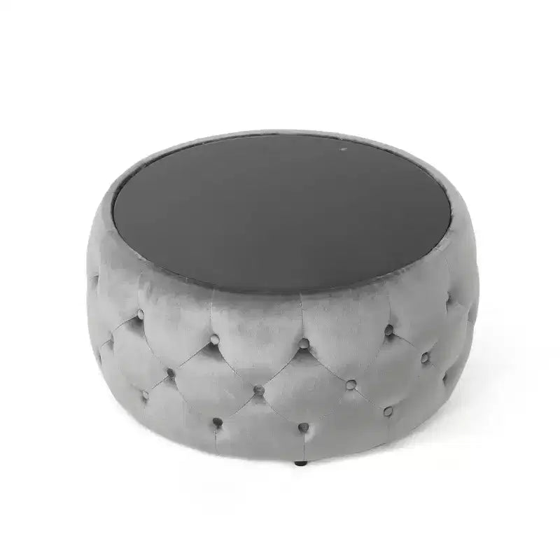 Mesa de centro otomana redonda tapizada – Beige / Humo – Para 2 personas