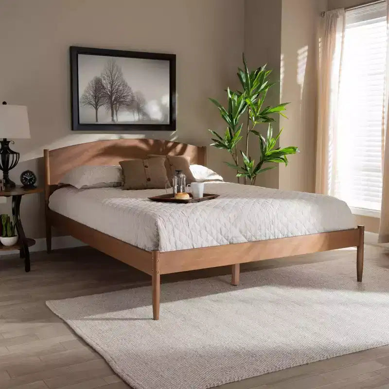 Cama Plataforma de Madera de Fresno y Nogal, Queen, Para 2 personas