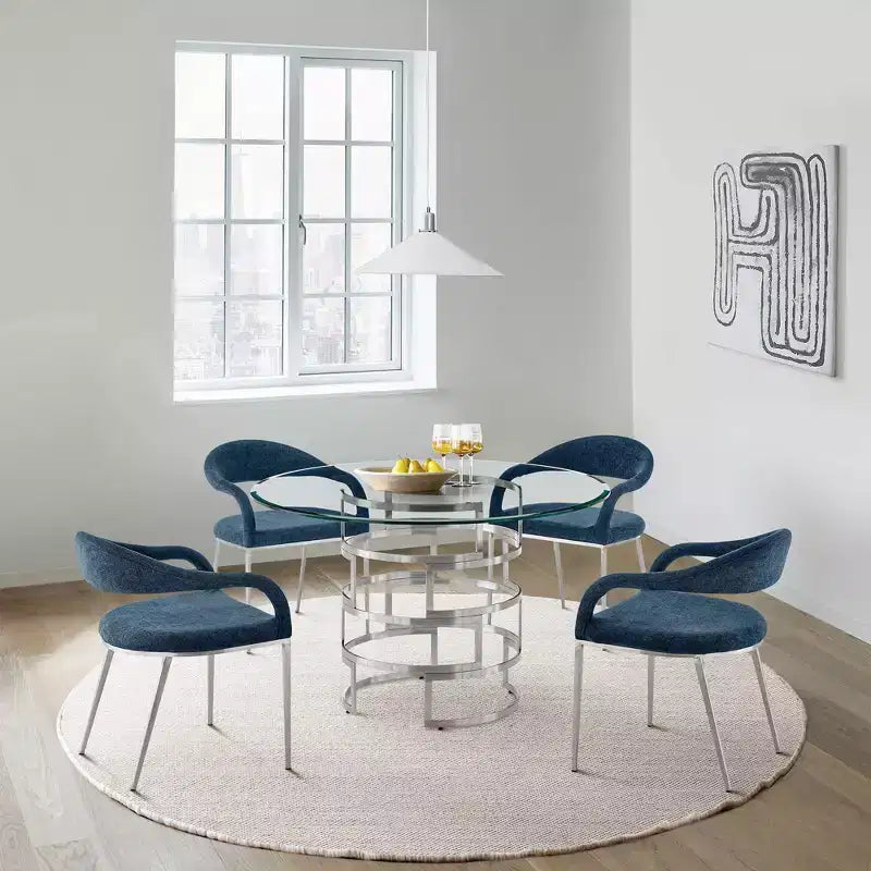 Juego de 2 sillas de comedor tapizadas con estructura de acero inoxidable