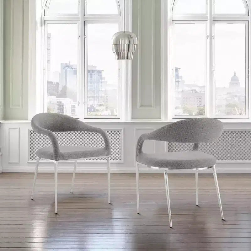Juego de 2 sillas de comedor tapizadas con estructura de acero inoxidable
