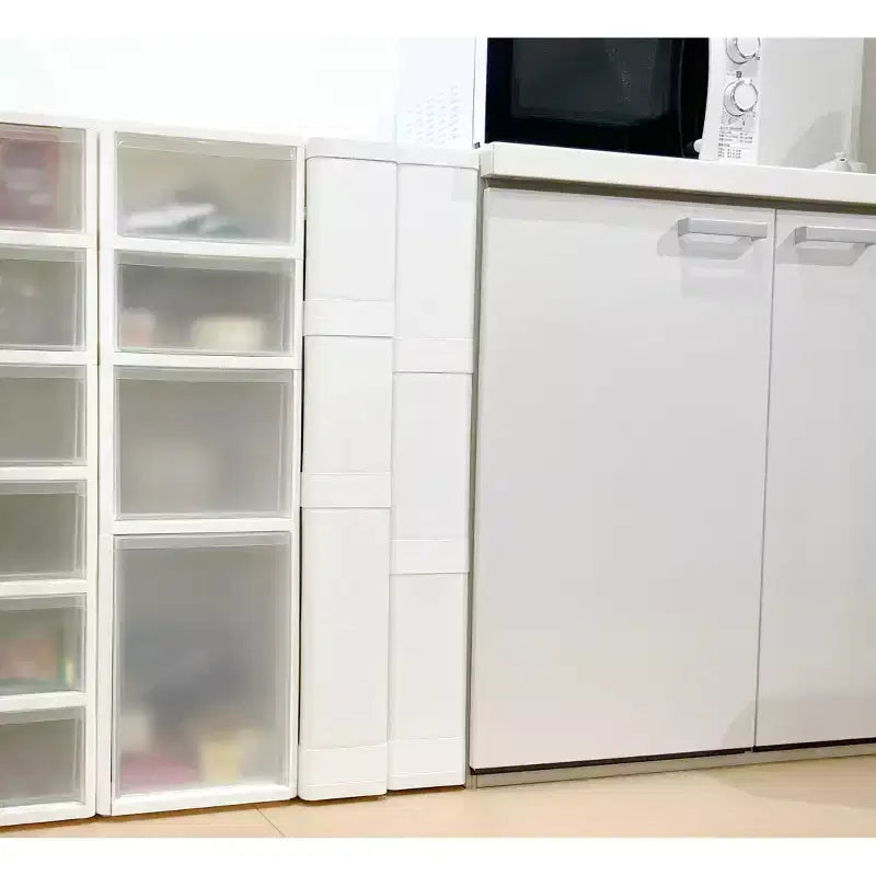 Mueble de almacenamiento con 4 cajones blanco/transparente – Mediano, usuario individual