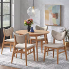 Juego de comedor redondo de 5 piezas en color natural/nogal, con capacidad para 4 personas