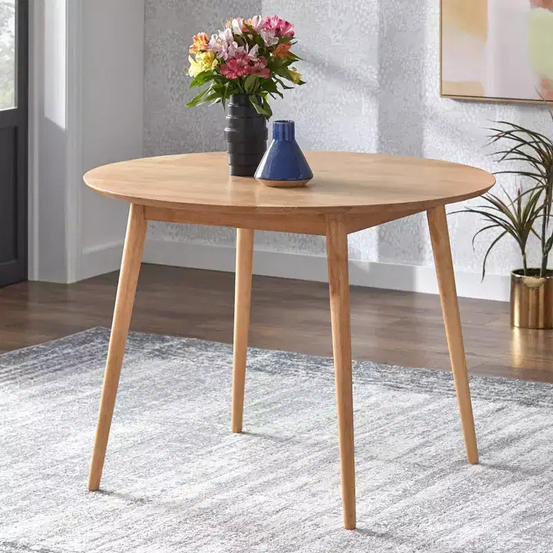 Juego de comedor redondo de 5 piezas en color natural/nogal, con capacidad para 4 personas