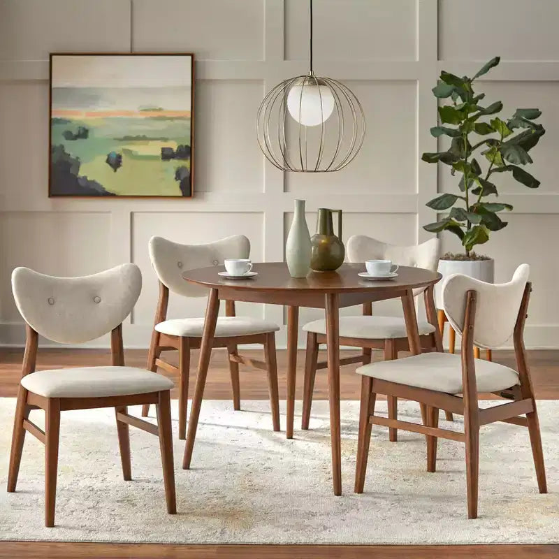 Juego de comedor redondo de 5 piezas en color natural/nogal, con capacidad para 4 personas