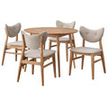 Juego de comedor redondo de 5 piezas en color natural/nogal, con capacidad para 4 personas