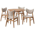 Juego de comedor redondo de 5 piezas en color natural/nogal, con capacidad para 4 personas